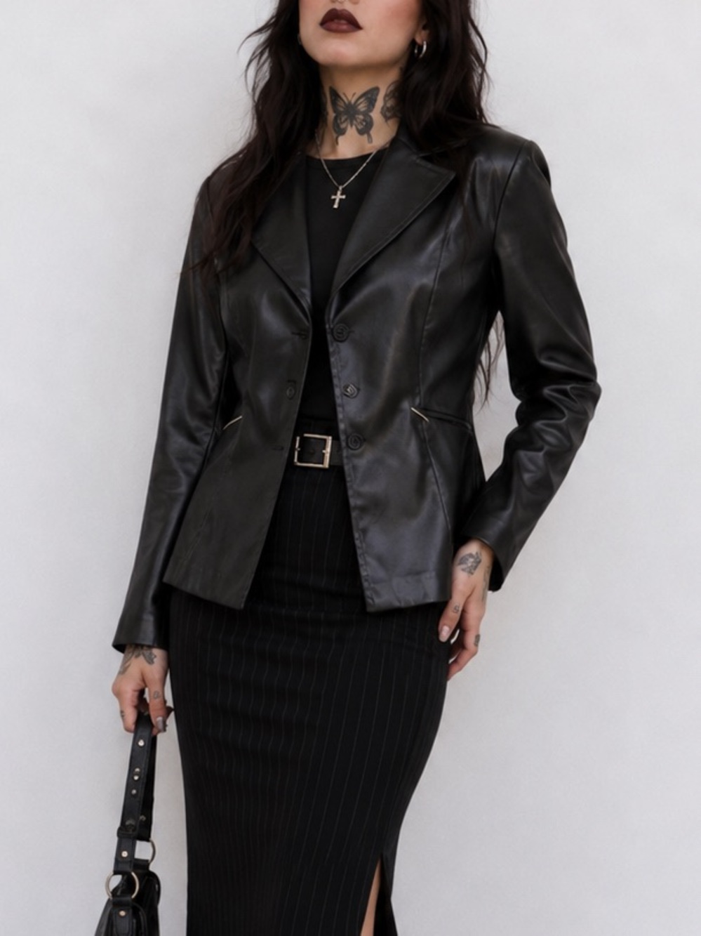 Dawn Joy 1990s Vintage Satin Black Blazer